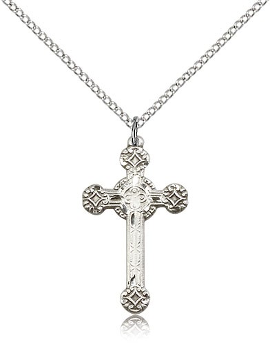 Women's Elaborate Tip Cross Pendant - Sterling Silver