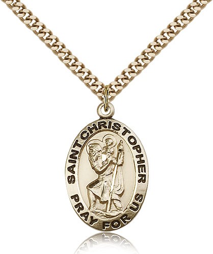 Men's Oval St. Christopher Pray For Us Medal - 14KT Gold Filled