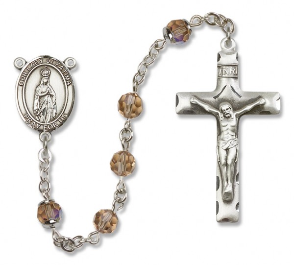 Our Lady of Fatima Sterling Silver Heirloom Rosary Squared Crucifix - Topaz