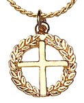 Cross on Wreath Pendant - Gold Tone