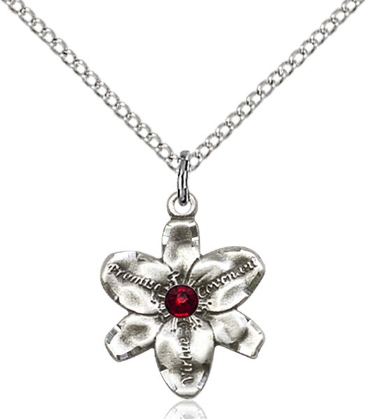 Small Five Petal Chastity Pendant with Birthstone Center - Garnet