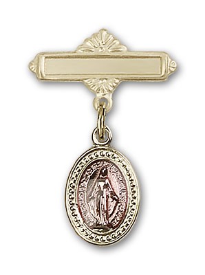 Baby Pin with Pink Miraculous Charm and Polished Engravable Badge Pin - 14KT Gold Filled
