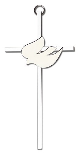 White Enamel Holy Spirit Wall Cross 6&quot; - Two-Tone Silver