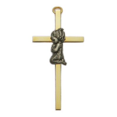 4&quot; Brass Baptism Cross - Girl - Brass