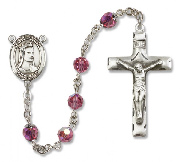 St. Elizabeth of Hungary Sterling Silver Heirloom Rosary Squared Crucifix - Rose