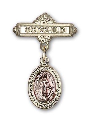 Baby Pin with Pink Miraculous Charm and Godchild Badge Pin - 14KT Gold Filled