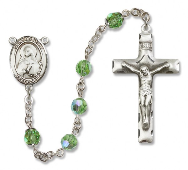 St. Dorothy Sterling Silver Heirloom Rosary Squared Crucifix - Peridot