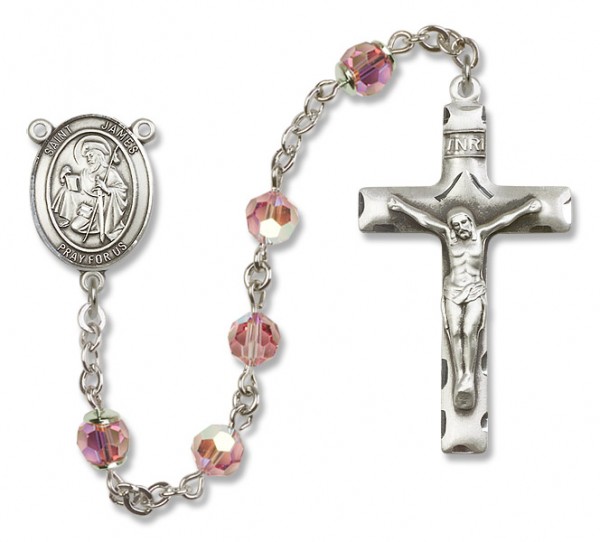St. James the Greater  Sterling Silver Heirloom Rosary Squared Crucifix - Light Rose