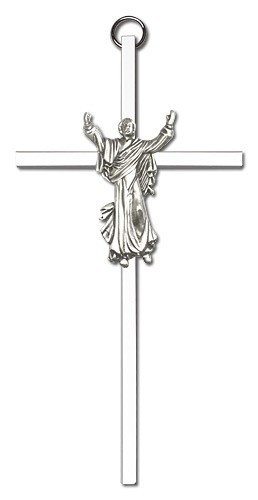 Risen Christ Wall Crucifix  6&quot; - Silver tone