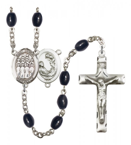 Men's St. Cecilia Choir Silver Plated Rosary - Black Oval