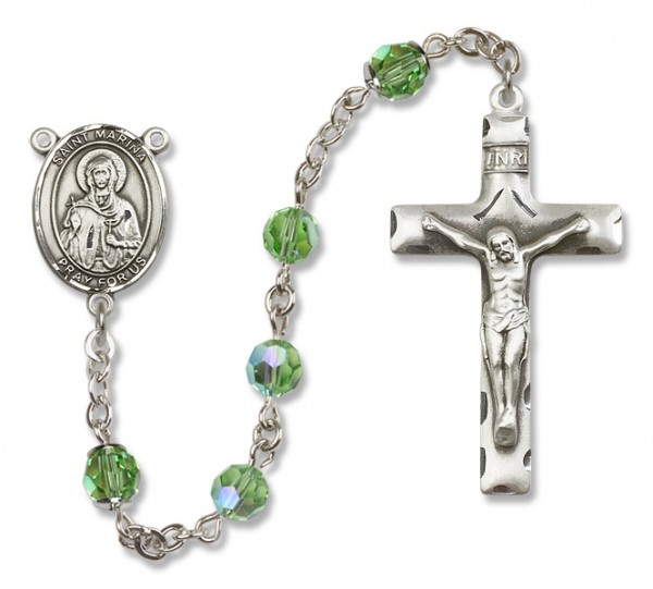 St. Marina Sterling Silver Heirloom Rosary Squared Crucifix - Peridot