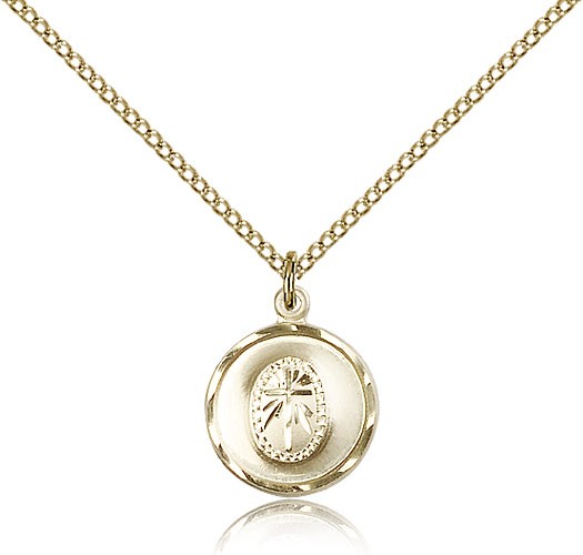 Round Etched Cross Necklace - 14KT Gold Filled