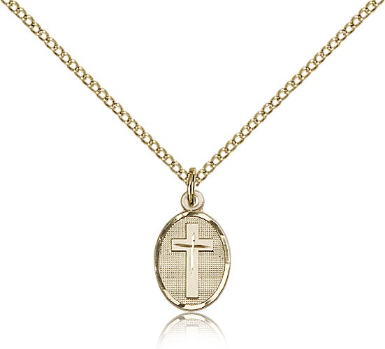 Oval Pendant with Cross Center Necklace - 14KT Gold Filled