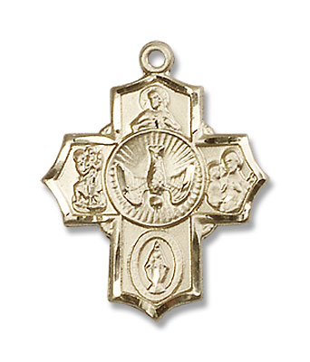 Men's Smaller 5-Way Pendant with Dove Center - 14K Solid Gold