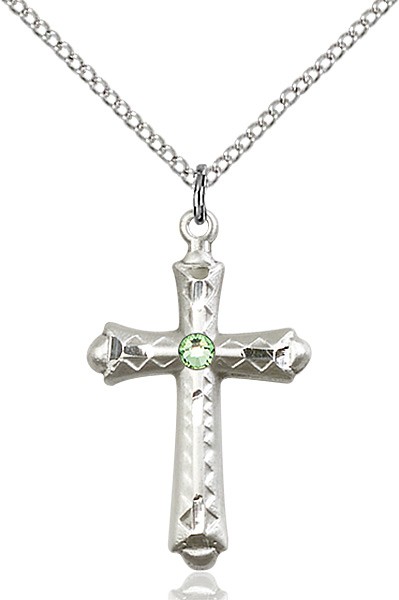 Matte Cross Pendant with Diamond Etching Birthstone Options - Peridot