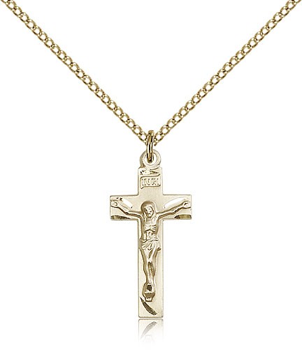 Women's Square Edge Crucifix Pendant - 14KT Gold Filled