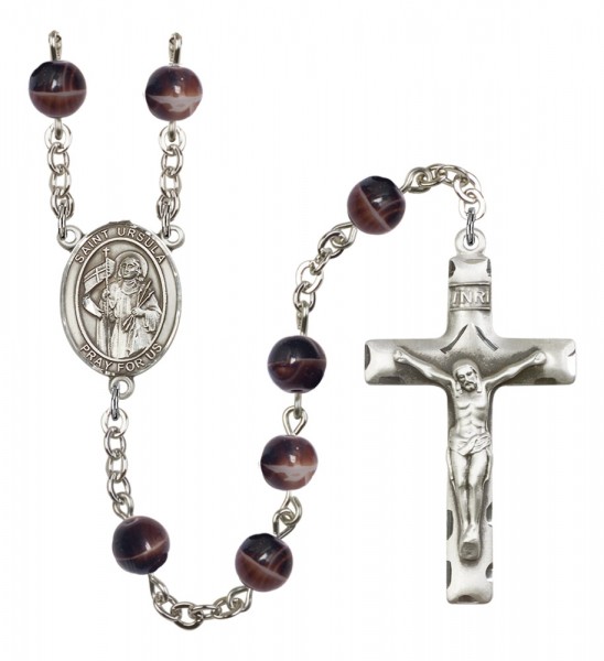Men's St. Ursula Silver Plated Rosary - Brown