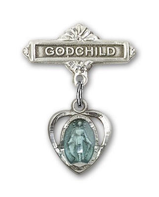 Baby Badge with Miraculous Charm and Godchild Badge Pin - Silver | Blue