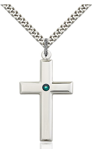Large Plain Cross Pendant with Birthstone Options - Emerald Green