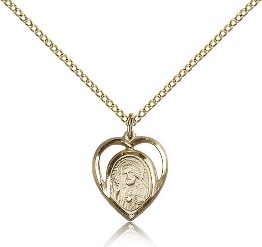 Women's Open-Cut Heart Shaped Scapular Pendant - 14KT Gold Filled