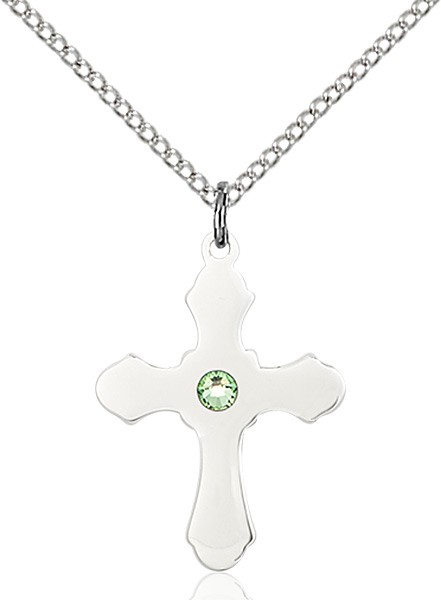 Medium High Polished Soft Edge Cross Pendant with Birthstone Options - Peridot