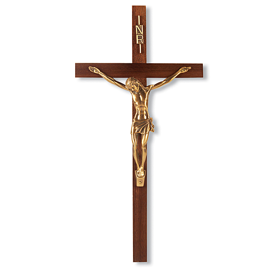 Narrow Feature Walnut Wall Crucifix - 13 inch - Brown