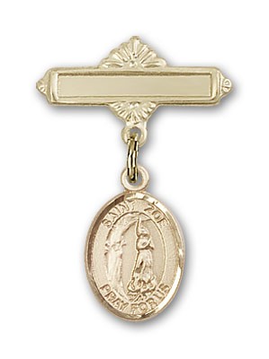 Pin Badge with St. Zoe of Rome Charm and Polished Engravable Badge Pin - Gold Tone