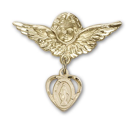 Pin Badge with Miraculous Charm and Angel with Larger Wings Badge Pin - Gold Tone