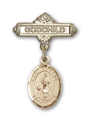 Pin Badge with St. Genesius of Rome Charm and Godchild Badge Pin - Gold Tone