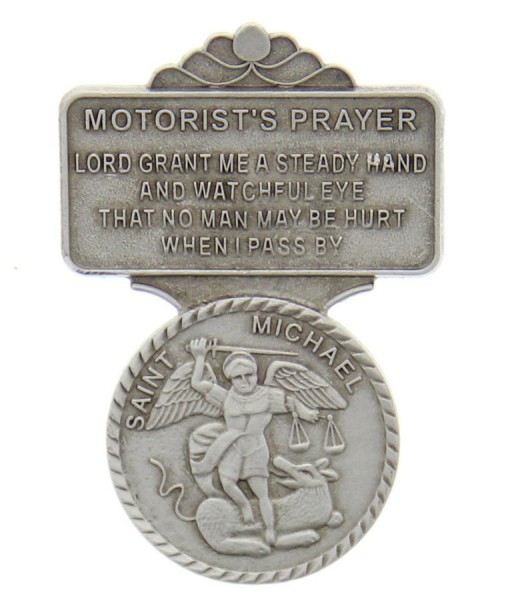 St. Michael Motorist's Prayer Visor Clip, Pewter - 2 1/4&quot;H - Silver