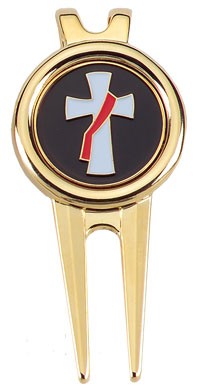 Golf Divet Tool With Deacon's Cross Design - Gold Tone