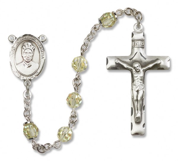 St. Josephine Bakhita Sterling Silver Heirloom Rosary Squared Crucifix - Zircon
