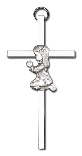 Praying Girl Cross  4&quot; - Silver tone