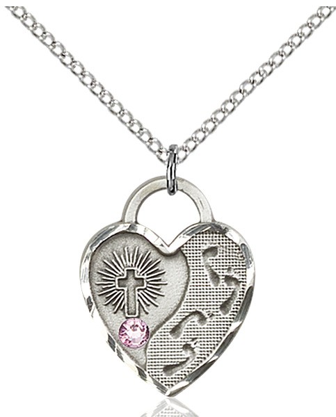 Heart Shaped Footprints Pendant with Birthstone Options - Light Amethyst