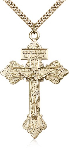 Large Jesus of Nazareth Crucifix Medal  - 14KT Gold Filled