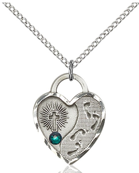 Heart Shaped Footprints Pendant with Birthstone Options - Emerald Green