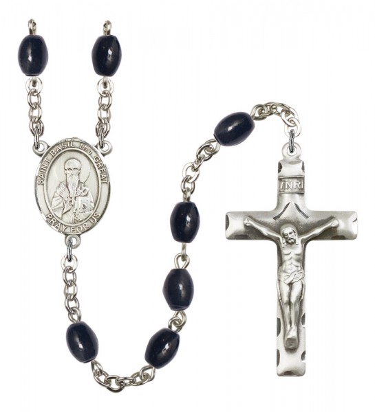 Men's St. Basil the Great Silver Plated Rosary - Black Oval