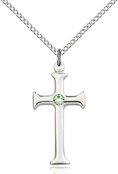 Women's Maltese Edge Cross Pendant with Birthstone Options - Peridot