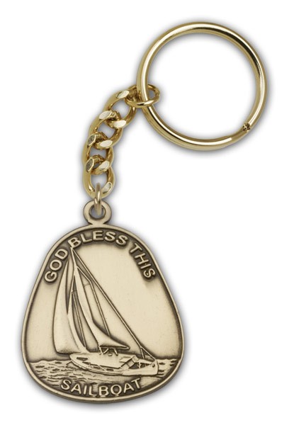 God Bless This Sailboat Keychain - Antique Gold
