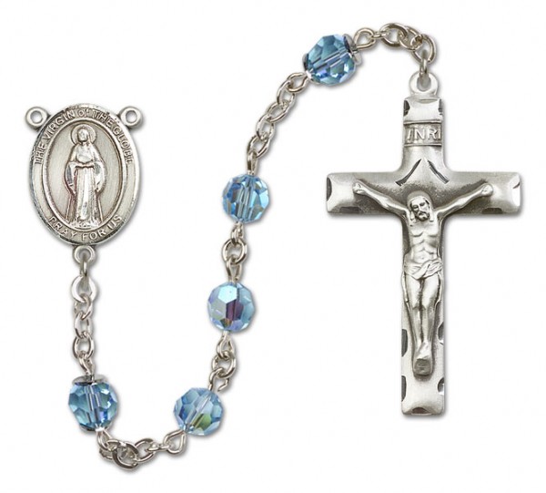 Virgin of the Globe Sterling Silver Heirloom Rosary Squared Crucifix - Aqua