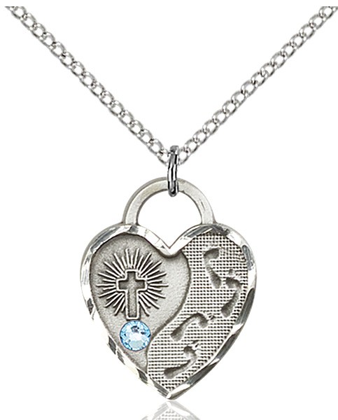 Heart Shaped Footprints Pendant with Birthstone Options - Aqua