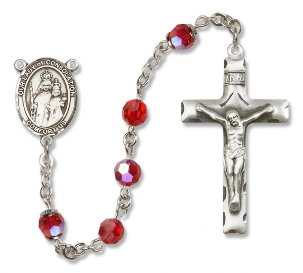 Our Lady of Consolation Rosary Our Lady of Mercy Sterling Silver Heirloom Rosary Squared Crucifix - Ruby Red