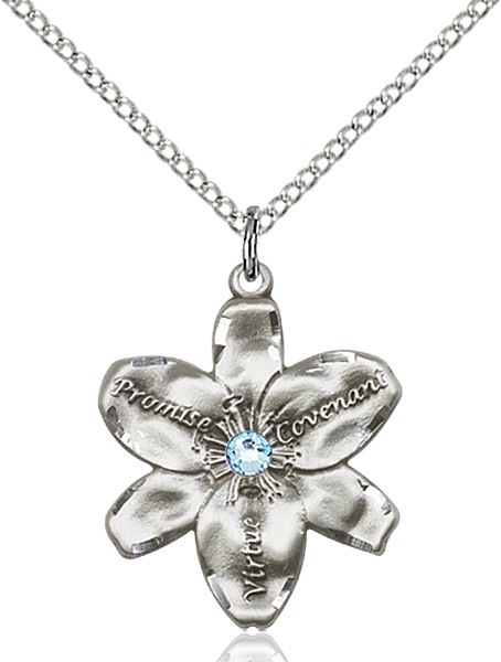 Large Five Petal Chastity Pendant with Birthstone Center - Aqua