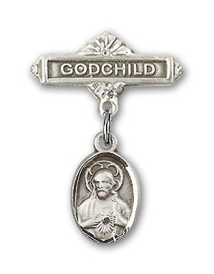 Baby Pin with Scapular Charm and Godchild Badge Pin - Sterling Silver