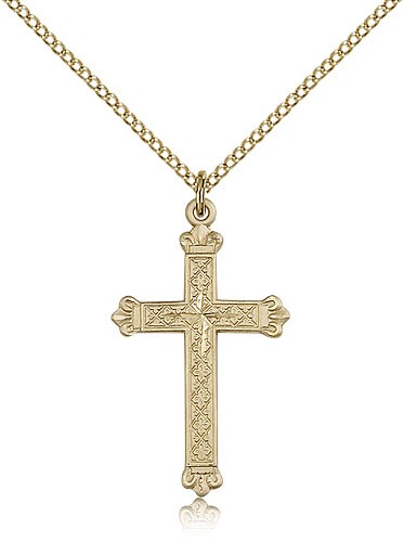 Women's Ornate Cross Necklace - 14KT Gold Filled