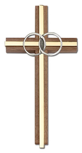 Marriage Cross with Eternity Rings in Walnut 6&quot; - Two-Tone Gold