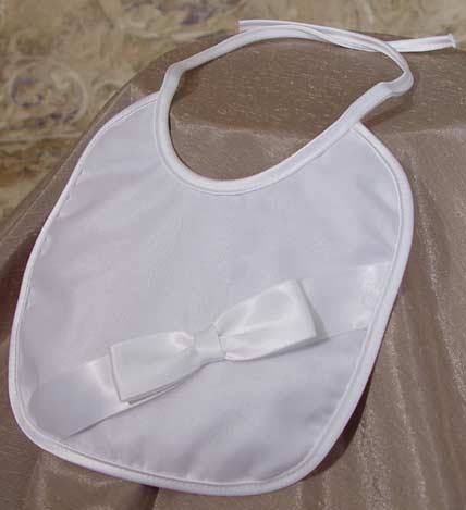 Girls Polyester Organza Bib with Poly Satin Bow - White
