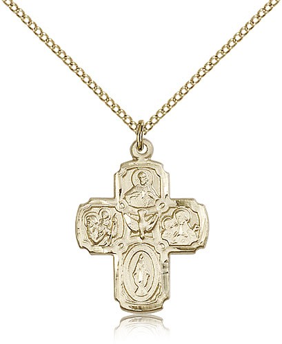 Women's Five Way Cross Pendant - 14KT Gold Filled