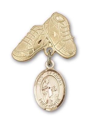 Pin Badge with St. Zachary Charm and Baby Boots Pin - Gold Tone