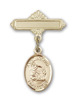 Pin Badge with St. Joshua Charm and Polished Engravable Badge Pin - Gold Tone
